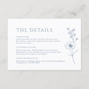 Eenvoudige minimalistische Periwinkle Flora Weddin Informatiekaartje