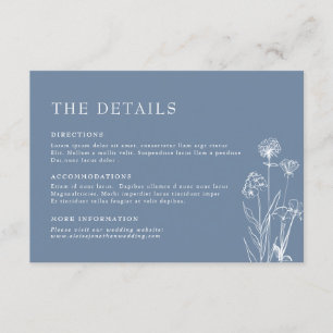 Eenvoudige minimalistische Periwinkle Flora Weddin Informatiekaartje