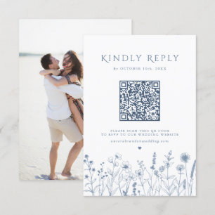 Eenvoudige minimalistische Periwinkle Wildflower b RSVP Kaartje