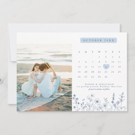 Eenvoudige minimalistische Periwinkle Wildflower f Save The Date (Voorkant)