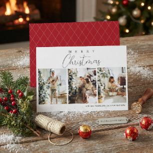 Eenvoudige Minimalistische Rode Foto Collage Kerst Feestdagenkaart
