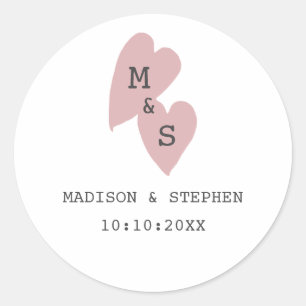 Eenvoudige Minimalistische Roze Monogram Trouw Ronde Sticker