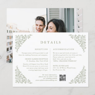 Eenvoudige minimalistische Sage Green Photo Weddin Informatiekaartje