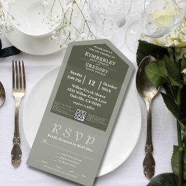 Eenvoudige Minimalistische Sage Olijfgroen Ivoor Q All In One Uitnodiging