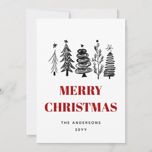 Eenvoudige Minimalistische Schets Zwart Wit Rood K Feestdagenkaart (Voorkant)