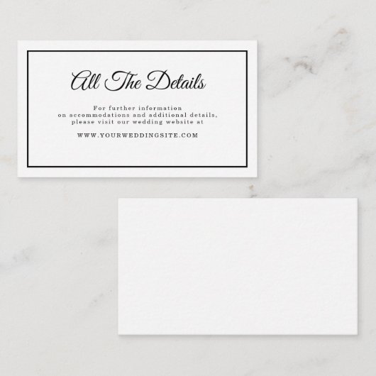 Eenvoudige minimalistische script bruiloft website informatiekaartje (Voorkant / Achterkant)