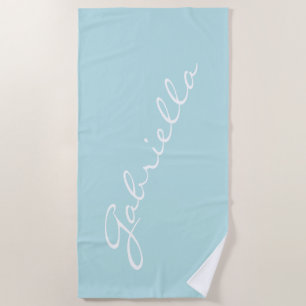 Eenvoudige Minimalistische Script Naam Pastel Aqua Strandlaken