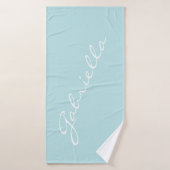 Eenvoudige minimalistische scriptnaam Pastel Aqua Badhanddoek (Badhanddoek)