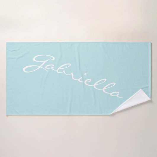 Eenvoudige minimalistische scriptnaam Pastel Aqua Badhanddoek (Badhanddoek)