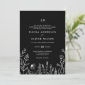 Eenvoudige minimalistische Wildflower Black Weddin Kaart (Staand voorkant)