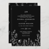 Eenvoudige minimalistische Wildflower Black Weddin Kaart (Voorkant / Achterkant)