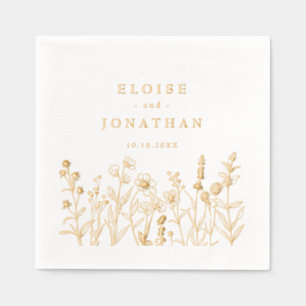 Eenvoudige minimalistische Wildflower Wedding Gold Folie Servetten