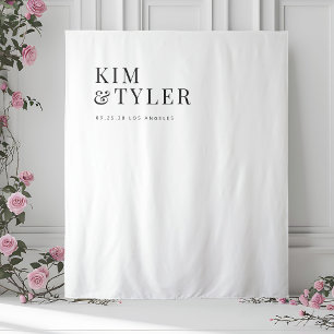 Eenvoudige minimalistische zwart-wit bruiloft acht wandkleed