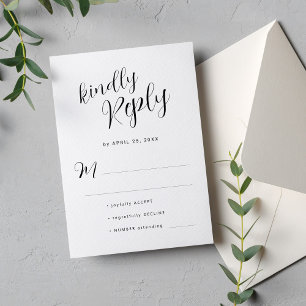 Eenvoudige minimalistische zwart-wit bruiloft RSVP kaartje