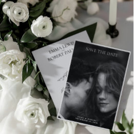 Eenvoudige minimalistische zwart-wit foto bruiloft save the date
