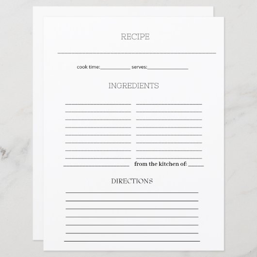 Eenvoudige ministe pagina van het Recipe Cookbook (Voorkant / Achterkant)