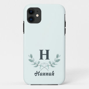 Eenvoudige Mint Green Eucalyptus Leaf Monogramed iPhone 11 Hoesje