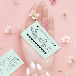 Eenvoudige  Mint Green Hearts Typografie Loyalty Visitekaartje