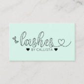 Eenvoudige Mint Green Hearts Typography Lashes Visitekaartje (Voorkant)