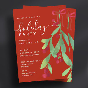 Eenvoudige Mistletoe Corporate Xmas Party Rood Kaart