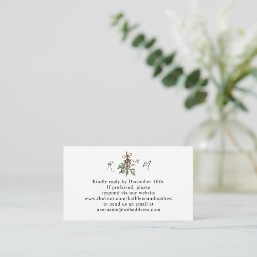 Eenvoudige Mistletoe Holiday QR-code RSVP Informatiekaartje (Staand voorkant)
