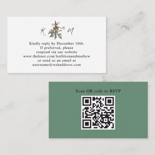 Eenvoudige Mistletoe Holiday QR-code RSVP Informatiekaartje (Voorkant / Achterkant)