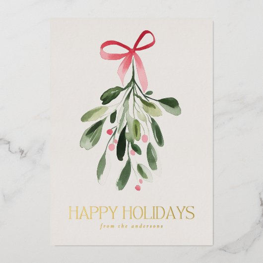 Eenvoudige Mistletoe Non Foto Christmas Gold Folie Feestdagenkaart (Voorkant)