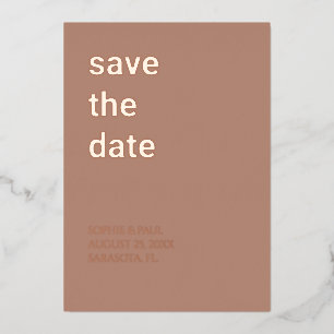 Eenvoudige Mocha Save the Date Roos Gold Folie Uitnodiging