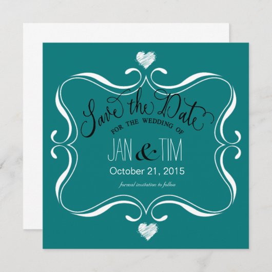 Eenvoudige Modern sparen de Datum | blauwgroen wit Save The Date (Voorkant / Achterkant)