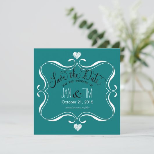 Eenvoudige Modern sparen de Datum | blauwgroen wit Save The Date (Staand voorkant)