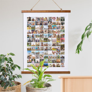 Eenvoudige moderne 108 fotocollage hangend wandkleed