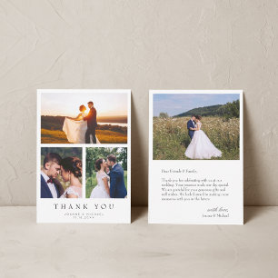Eenvoudige moderne 4 foto bruiloft dank u kaart