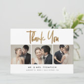 Eenvoudige moderne aangepaste 3 bruiloft foto's bedankkaart (Staand voorkant)