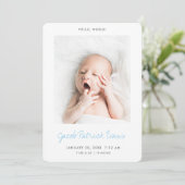 Eenvoudige, moderne, aangepaste, babyblauw script, aankondiging (Staand voorkant)