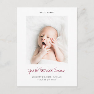 Eenvoudige Moderne Aangepaste Foto Nieuwe Baby Geb Aankondigingskaart