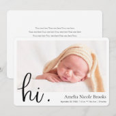 Eenvoudige, moderne, aangepaste fotogeboorte aankondiging (Voorkant / Achterkant)