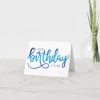Eenvoudige moderne aangepaste handbelettering blau kaart