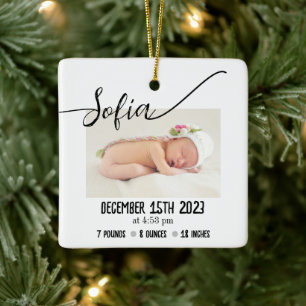 Eenvoudige Moderne Baby Foto Geboortestatistieken Keramisch Ornament