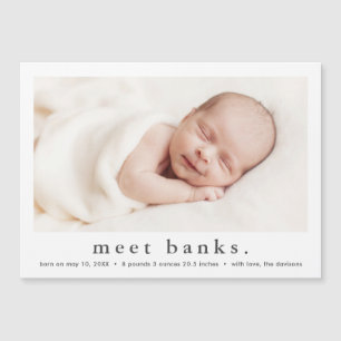 Eenvoudige Moderne Babyfoto Geboorteaankondiging Magnetische Uitnodiging