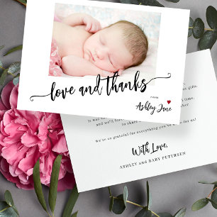 Eenvoudige moderne babyshower foto liefde en dank bedankkaart