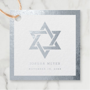Eenvoudige moderne bar Bat Mitzvah zilveren foli Bedankjes Labels