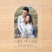 Eenvoudige moderne Black Arch-foto Sla de datum op Acryl Uitnodigingen (Voorkant)