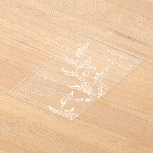 Eenvoudige moderne bladeren bruiloft acryl uitnodigingen (Laagn)