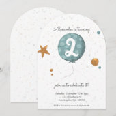 Eenvoudige moderne blauwe ballon 2e verjaardag boo kaart (Voorkant / Achterkant)