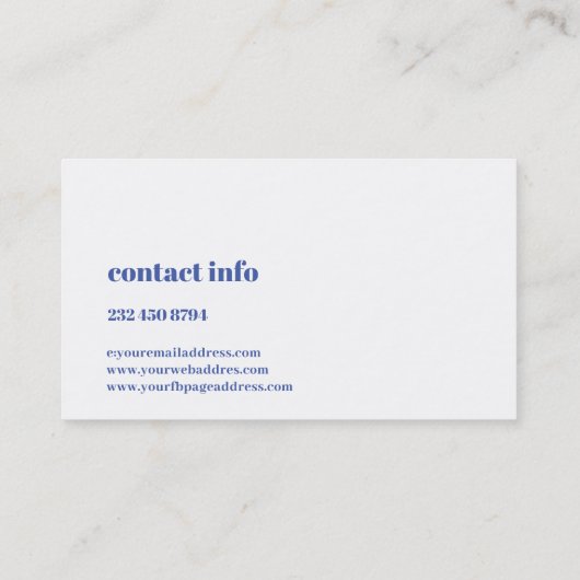 Eenvoudige, moderne blauwe en witte achtergrond visitekaartje (Achterkant)