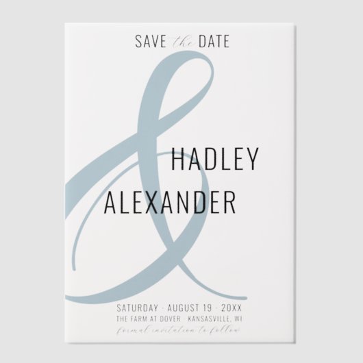 Eenvoudige moderne blauwe overlay bruiloft Save th Vellum Uitnodigingen (Voorkant)