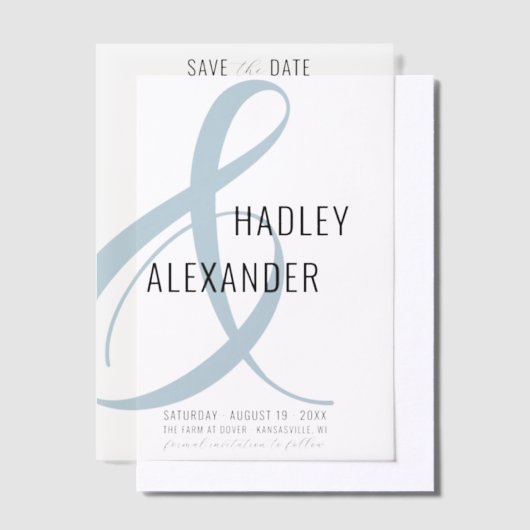 Eenvoudige moderne blauwe overlay bruiloft Save th Vellum Uitnodigingen (Offset)