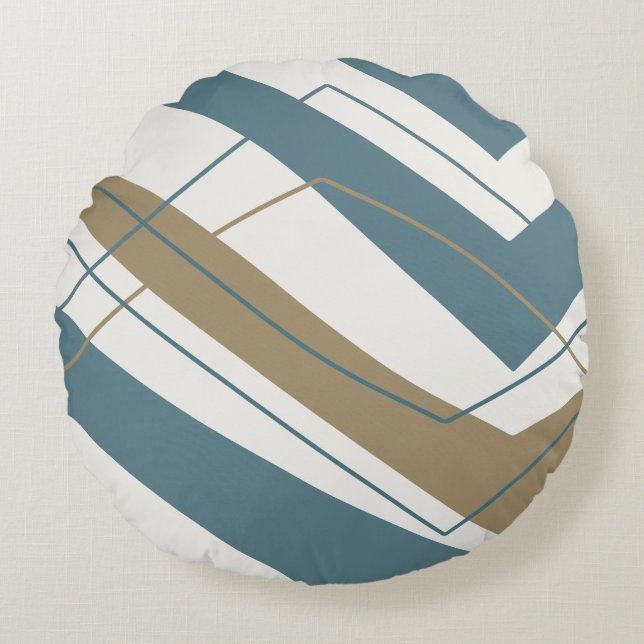 Eenvoudige, moderne Blauwgroen Gold-ronde Rond Kussen (Voorkant)