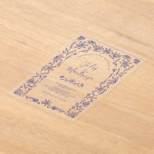 Eenvoudige Moderne Bloemenlijn Kunst Blauw Huwelij Acryl Uitnodigingen (Laagn)