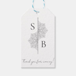 Eenvoudige moderne Boho Monogram Mandala bruiloft Cadeaulabel